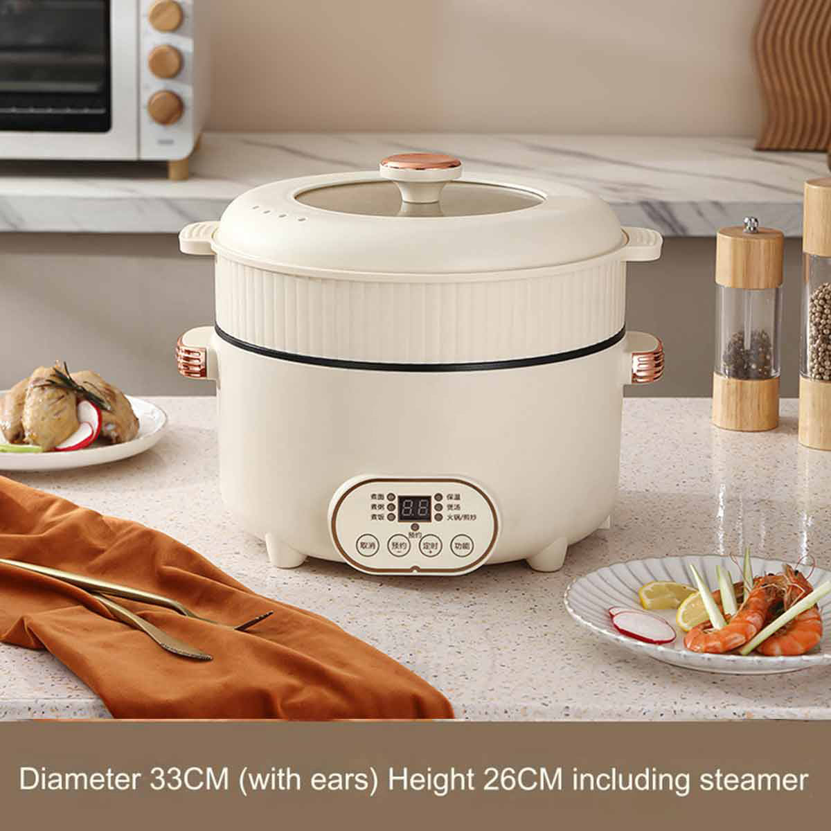 Electric steamer, dual power multifunctional rice cooker with overheat protection