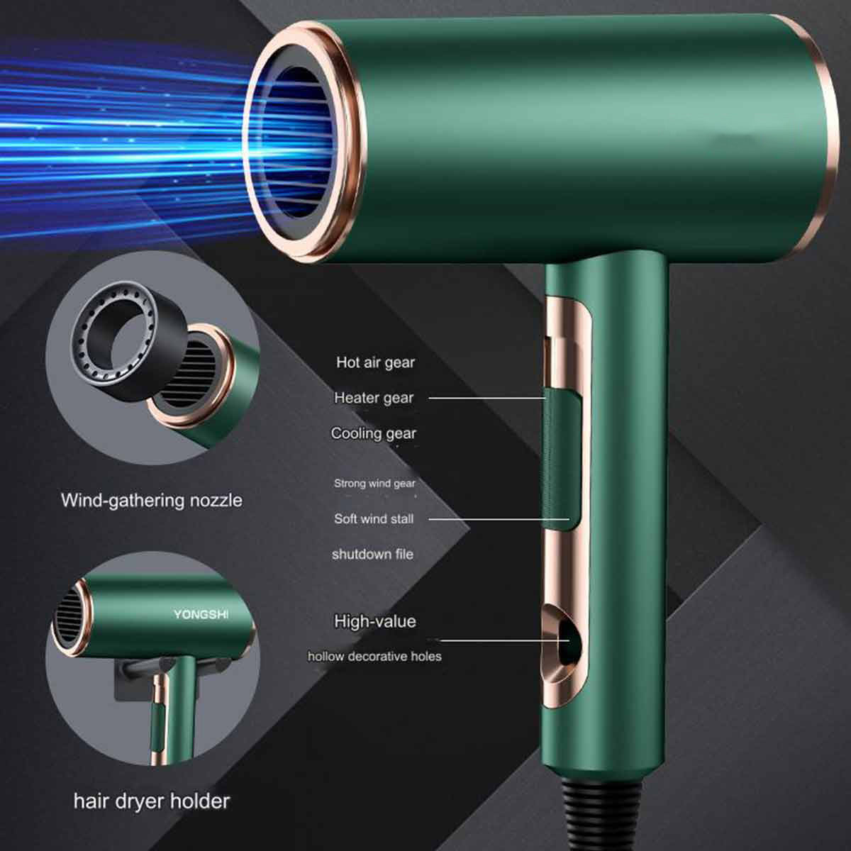 High speed hair dryer, 2200W, 6 speeds, 220V, hair dryer professional version-Ecoappstore