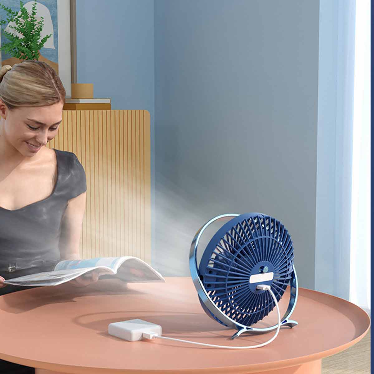 Mini table fan 2-speed adjustment, silent, strong air volume portable cooling fan