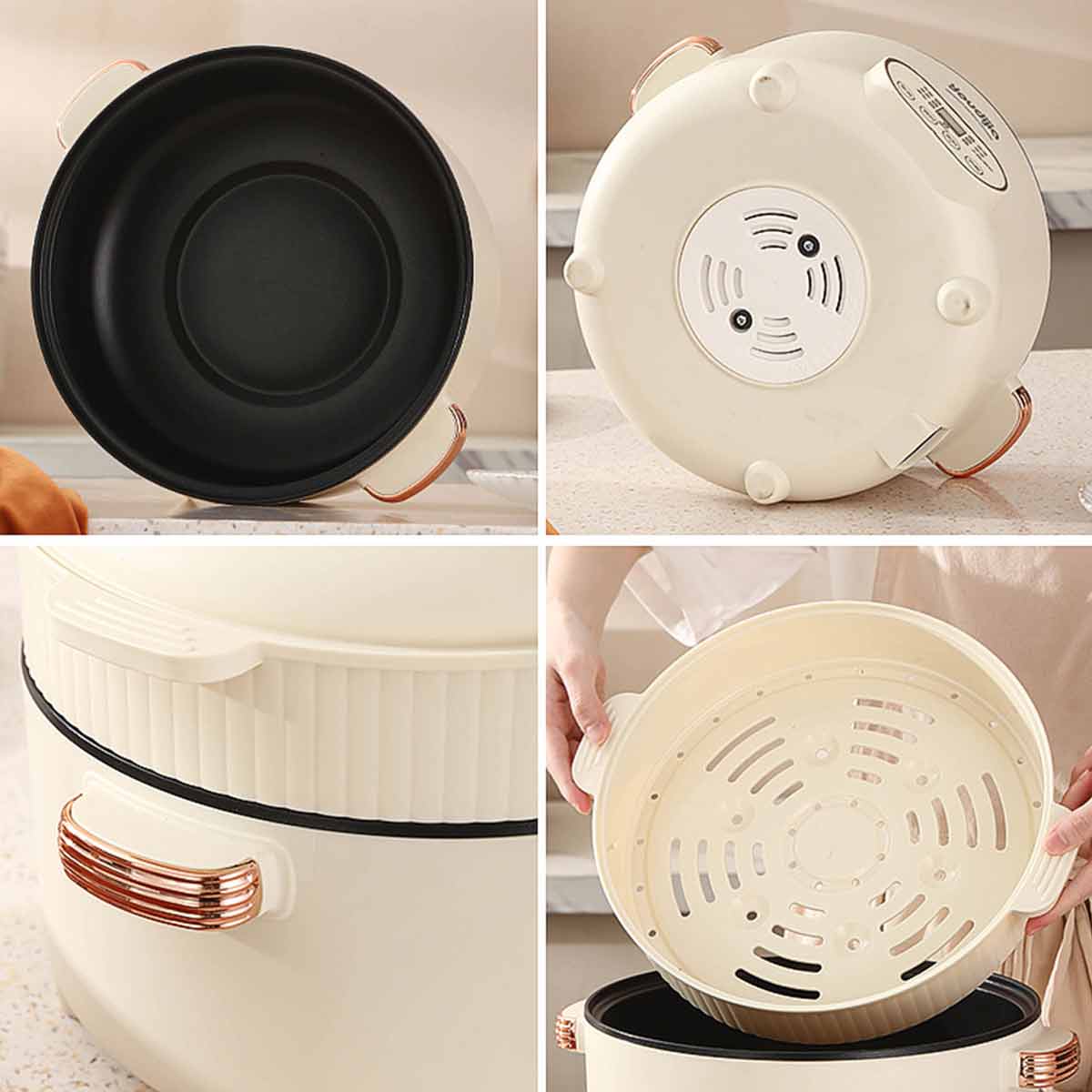 Electric steamer, dual power multifunctional rice cooker with overheat protection