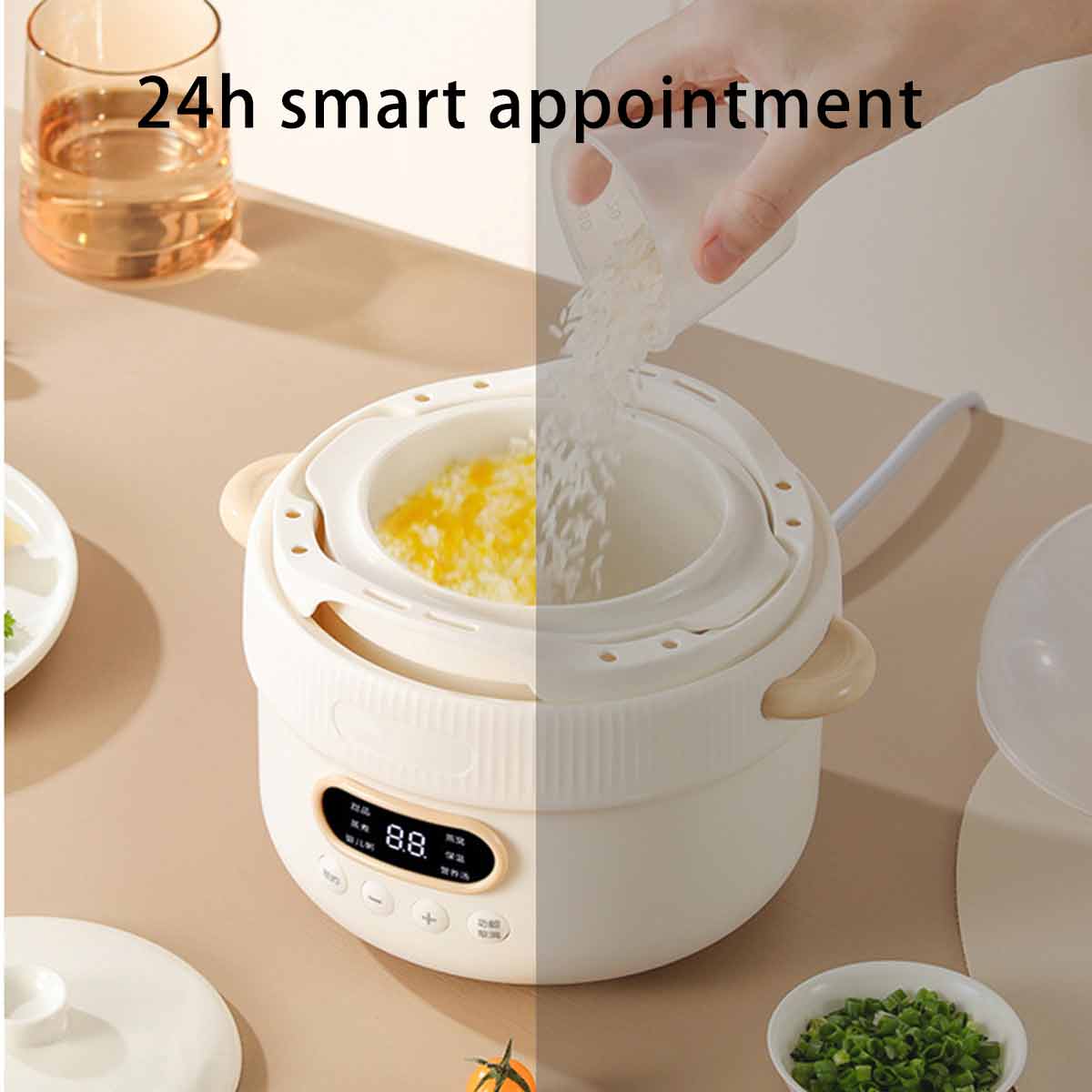 Multifunctional slow cooker steamer, white porcelain liner steamer, food pot-Ecoappstore