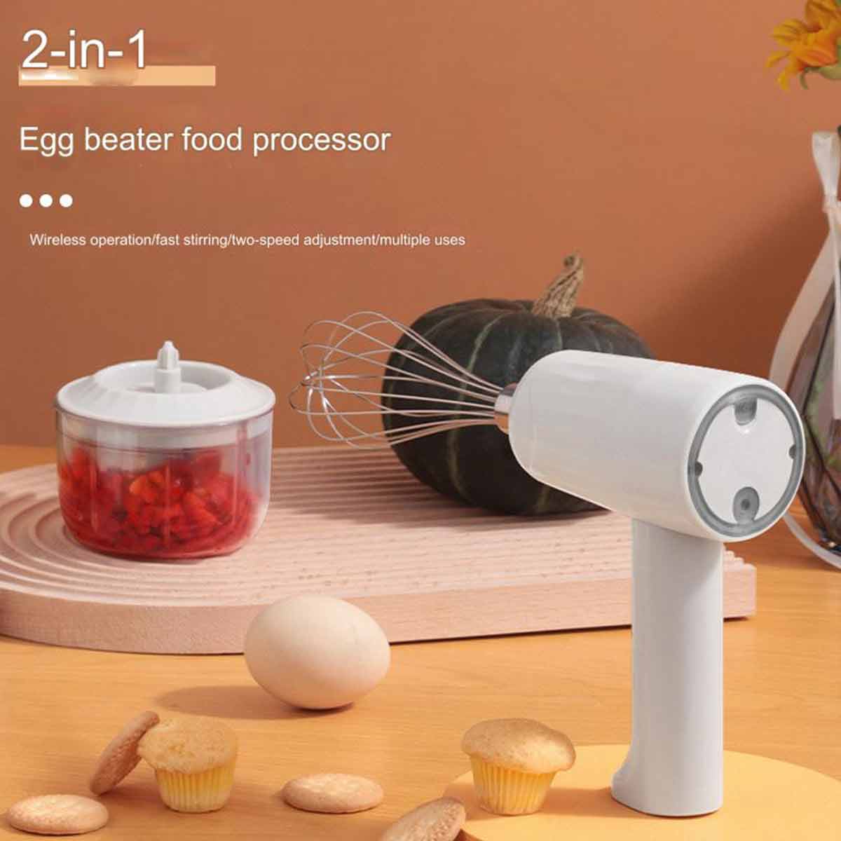 New 2-in-1 mini electric egg beater with garlic chopper, Multi-functional Blender-Ecoappstore